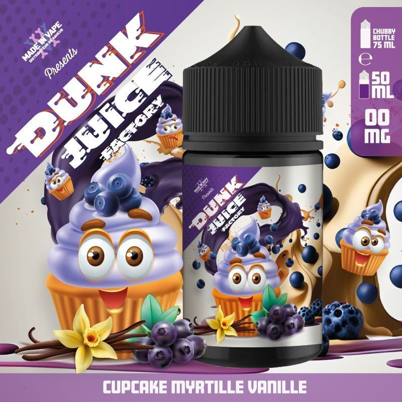 cupcake myrtille vanille 50ml dunk juice factory high vaping
